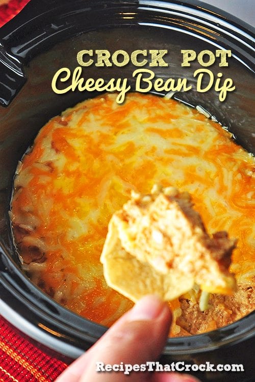 Crock Pot Cheesy Bean Dip #SlowCooker #CrockPot