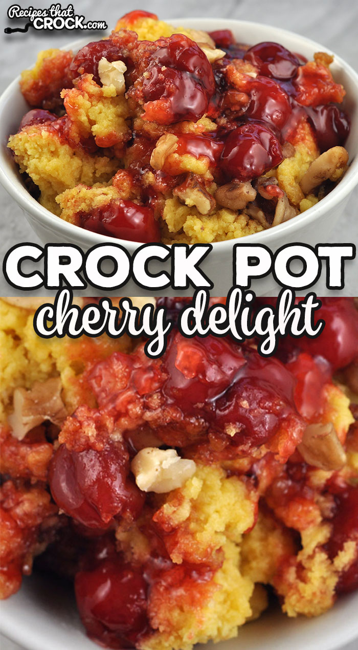 Need a great dessert that you can throw together easily? This Crock Pot Cherry Delight is just what you need! Oh. My. Yum. This dessert is good!