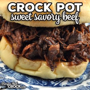This Crock Pot Sweet Savory Beef recipe is one of our favorite all day slow cooker recipes. Toss four ingredients into a crock pot for 8 hours and serve up perfection every time!