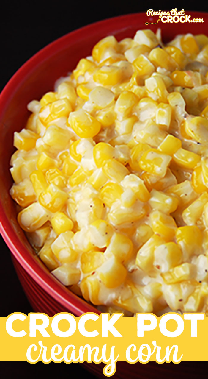 Creamy Crock Pot Corn is THE BEST corn side dish and so simple to make! The slow cooker does all the work. Perfect for the holidays, potlucks, picnics or a treat for a weeknight meal. via @recipescrock