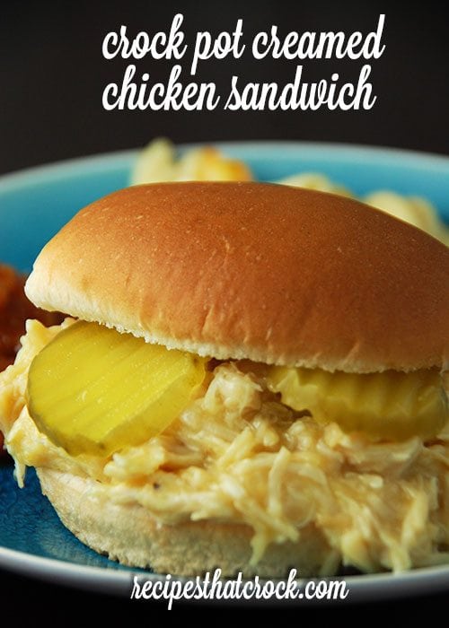 Feeding a crowd? Looking for an easy recipe? This Crock Pot Creamed Chicken Sandwich is a snap to throw together and makes around two dozen sandwiches! This classic old fashioned recipe is always a favorite!