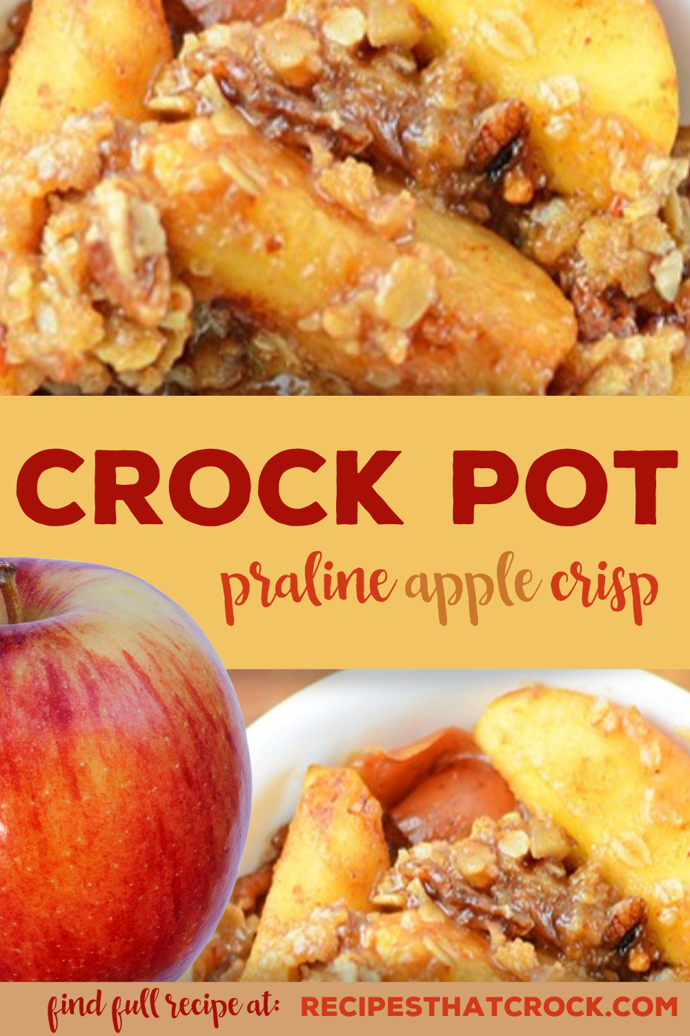 Are you looking for a great apple recipe? This Crock Pot Praline Apple Crisp takes the traditional fall favorite up a notch. Cinnamon flavored apples in a buttery oat crisp and topped with toffee and pecans make for one amazing dessert easily made in a slow cooker!