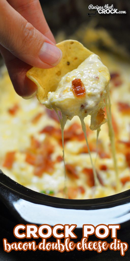 Are you looking for a great party dip? This Bacon Double Cheese Dip recipe will tempt your guests to take a double dip! THE Crock Pot Dip we take to every party. Everyone will ask you for the recipe!