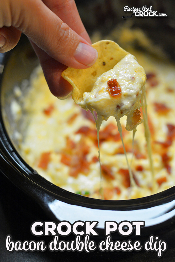 Are you looking for a great party dip? This Bacon Double Cheese Dip recipe will tempt your guests to take a double dip! THE Crock Pot Dip we take to every party. Everyone will ask you for the recipe! via @recipescrock