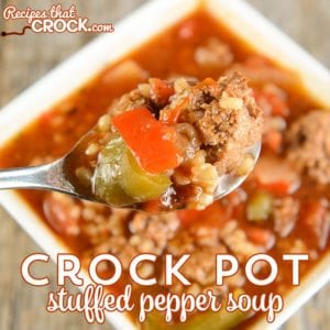 This Crock Pot Stuffed Pepper Soup is a reader favorite and one of our most popular slow cooker recipes! Savory ground beef, sweet bell peppers and rice in a flavorful tomato broth. Yum! All the flavor of stuffed peppers with none of the work!