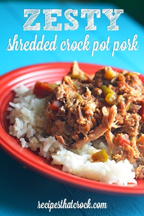 Are you looking for an easy way to switch up your regular crock pot pulled pork recipe? This Zesty Shredded Crock Pot Pork is a recipe we have been using for years to give a little bit of zip to your sandwich or taco-- or making a delicious dish over rice! Or, serve it low carb with a side of broccoli or squash.