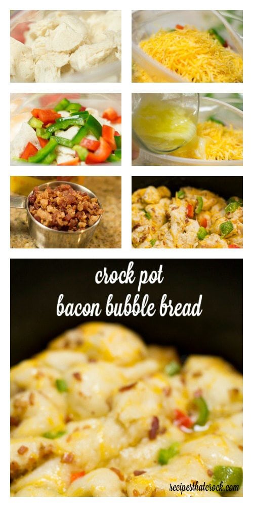 Crock Pot Bacon Bubble Bread. Beautiful Cheesy Garden Monkey Bread Slow Cooker Recipe.