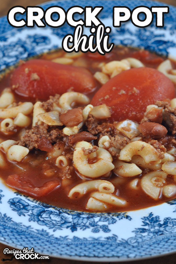 Flavorful tomatoes, really great chili powder, ground beef and northern chili beans make up this hearty fall favorite, our very favorite Crock Pot Chili recipe.