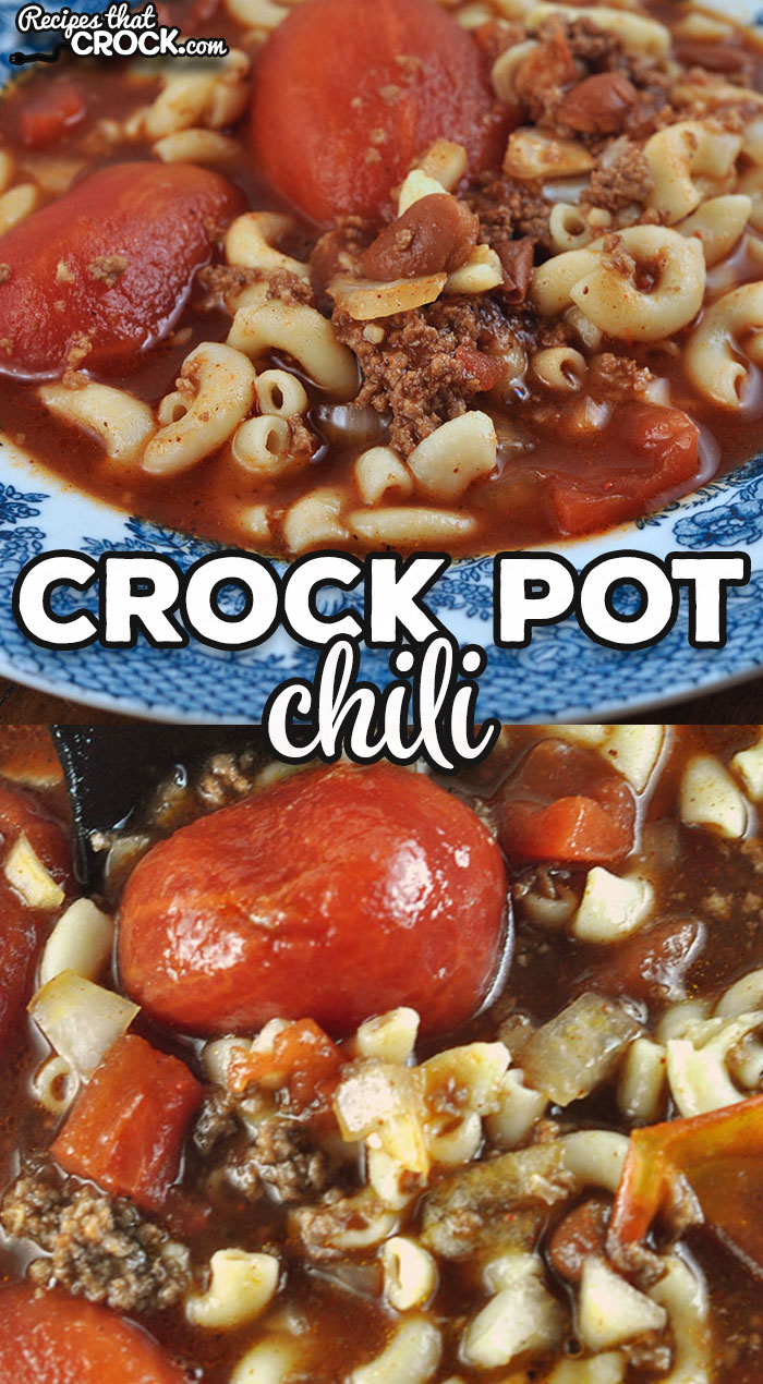 Flavorful tomatoes, really great chili powder, ground beef and northern chili beans make up this hearty fall favorite, our very favorite Crock Pot Chili recipe.