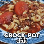 Flavorful tomatoes, really great chili powder, ground beef and northern chili beans make up this hearty fall favorite, our very favorite Crock Pot Chili recipe.