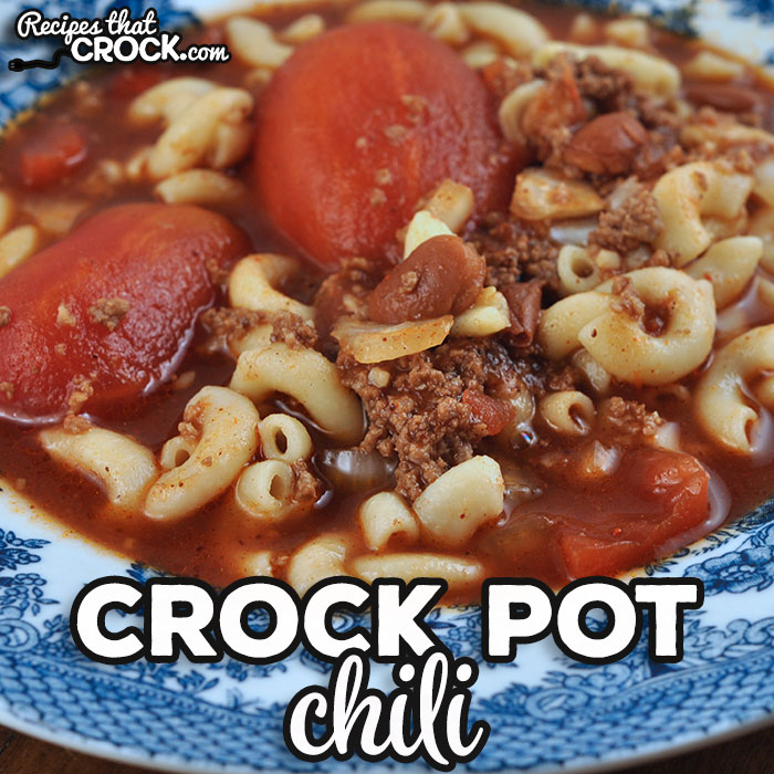 Flavorful tomatoes, really great chili powder, ground beef and northern chili beans make up this hearty fall favorite, our very favorite Crock Pot Chili recipe.