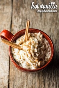 Hot Vanilla - Delicious warm beverage recipe for the crock pot! Great alternative to hot chocolate or addition to a hot beverage bar!