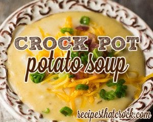 This savory crock pot potato soup recipe is the perfect loaded potato soup. We tested a lot of potato soup recipes and THIS one is the one that won by a landslide. Comfort in a bowl.