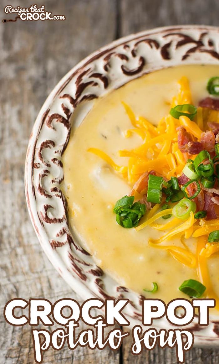 This savory crock pot potato soup recipe is the perfect loaded potato soup. We tested a lot of potato soup recipes and THIS one is the one that won by a landslide. Comfort in a bowl. via @recipescrock