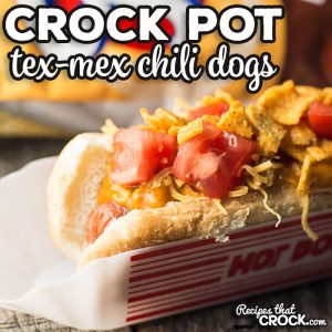 Crock Pot Tex-Mex Chili Dogs are a great way to switch up your traditional hot dog and the perfect crock pot recipe for your next party.
