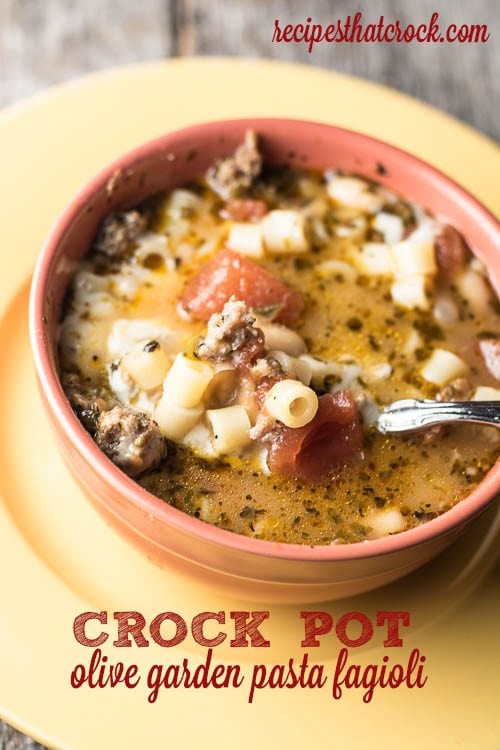 Olive Garden Pasta Fagioli Crock Pot Copycat Recipe: Sausage, beans, basil and pasta make for a flavor-filled bowl every time!