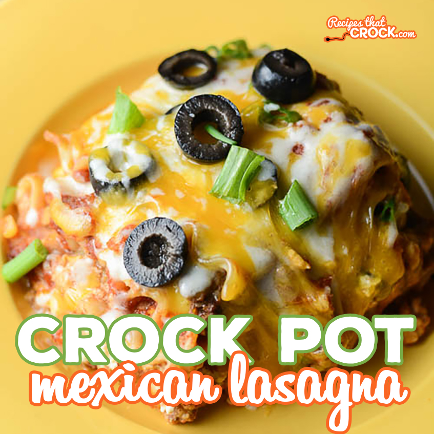 Crock Pot Mexican Lasagna: The perfect slow cooker dish for your next family dinner! Layers of salsa, noodles, cheese, taco meat and a delicious bean mixture make this an instant family favorite!