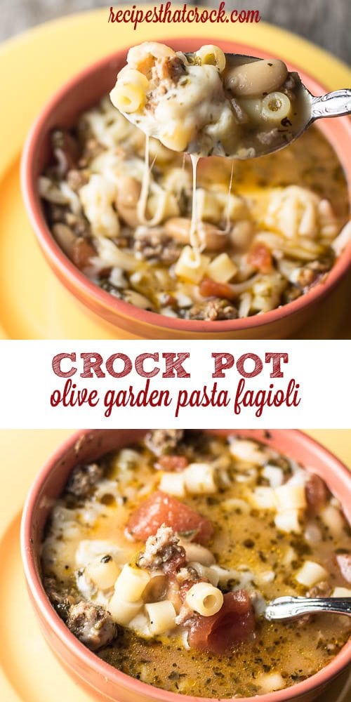 Olive Garden Pasta Fagioli Crock Pot Copycat Recipe: Sausage, beans, basil and pasta make for a flavor-filled bowl every time!