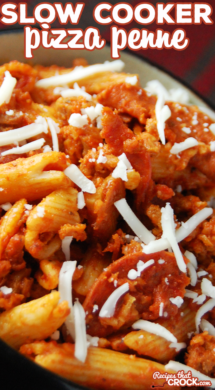 Slow Cooker Pizza Penne : A great family crock pot meal for kids of all ages! Easy to make and easy to adapt to your family's favorite pizza toppings!