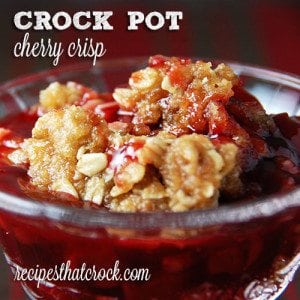 Delicious, easy Crock Pot Cherry Crisp. Cherry Pie Filling, Oats, Butter and Brown Sugar come together easily to make this classic slow cooker dessert everyone loves!