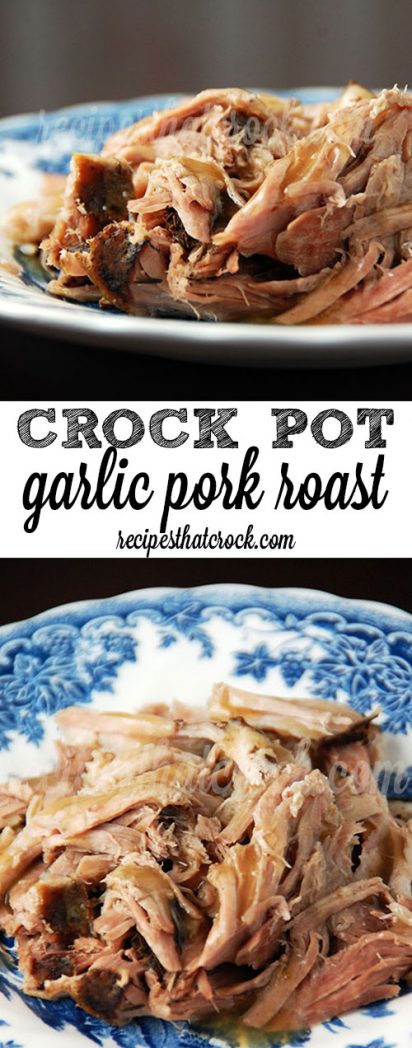 Crock Pot Garlic Pork Roast- Such a quick, easy and flavorful family dinner idea!