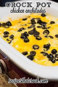 Crock Pot Chicken Enchiladas - A family favorite! Easy crock pot recipe for a Mexican inspired casserole.