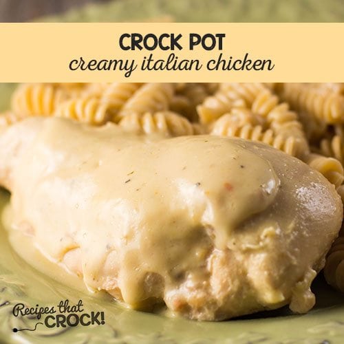 Crock Pot Creamy Italian Chicken is a super easy crock pot recipe that everyone loves. The creamy sauce is perfect over a bed of pasta and great with a side of veggies!