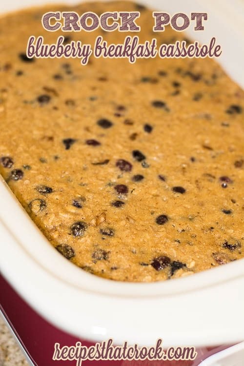 Crock Pot Blueberry Breakfast Casserole: Perfect dish to start the day off right! Delicious and hearty. The nuts are the perfect balance to the bright burst of blueberries in every bite!