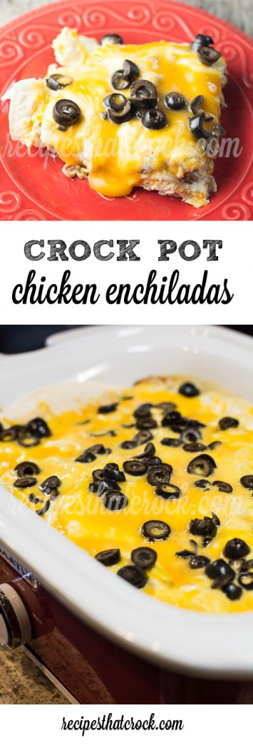 Crock Pot Chicken Enchiladas - A family favorite! Easy crock pot recipe for a  Mexican inspired casserole.