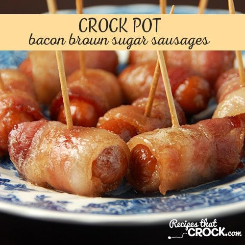 These Crock Pot Bacon Brown Sugar Sausages are great for breakfast or as an appetizer!