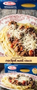 Spaghetti with Crock Pot Meat Sauce: Barilla® Spaghetti with {Crock Pot} San Marzano Tomato Meat Sauce is the perfect dish for kids of all ages 0-93 and so easy to throw together for dinner!