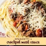 Spaghetti with Crock Pot Meat Sauce: Barilla® Spaghetti with {Crock Pot} San Marzano Tomato Meat Sauce is the perfect dish for kids of all ages 0-93 and so easy to throw together for dinner!