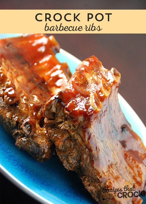 Delicious Crock Pot Barbecue Ribs you can throw together in less than five minutes! 