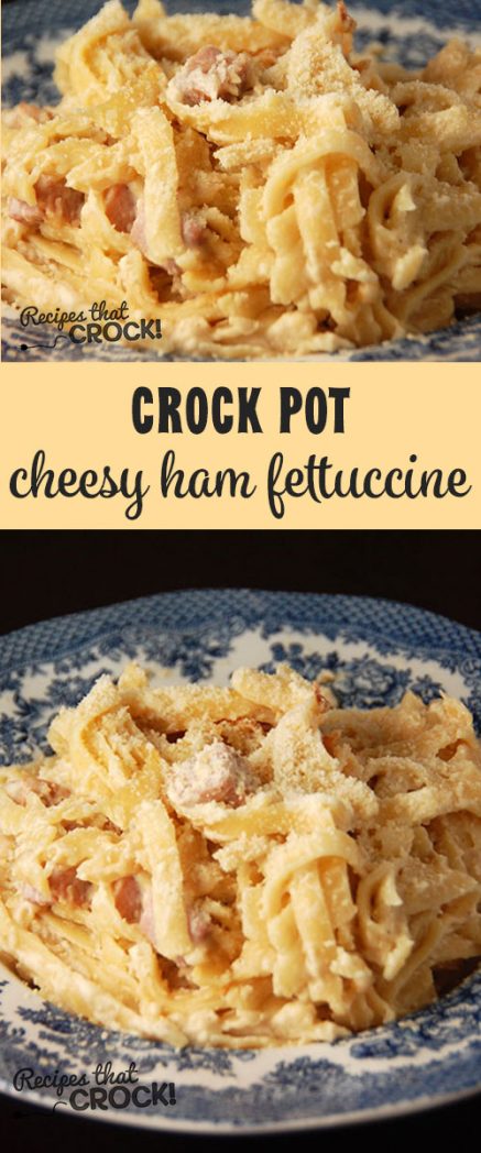 Switch up Italian night with this yummy Crock Pot Cheesy Ham Fettuccine!