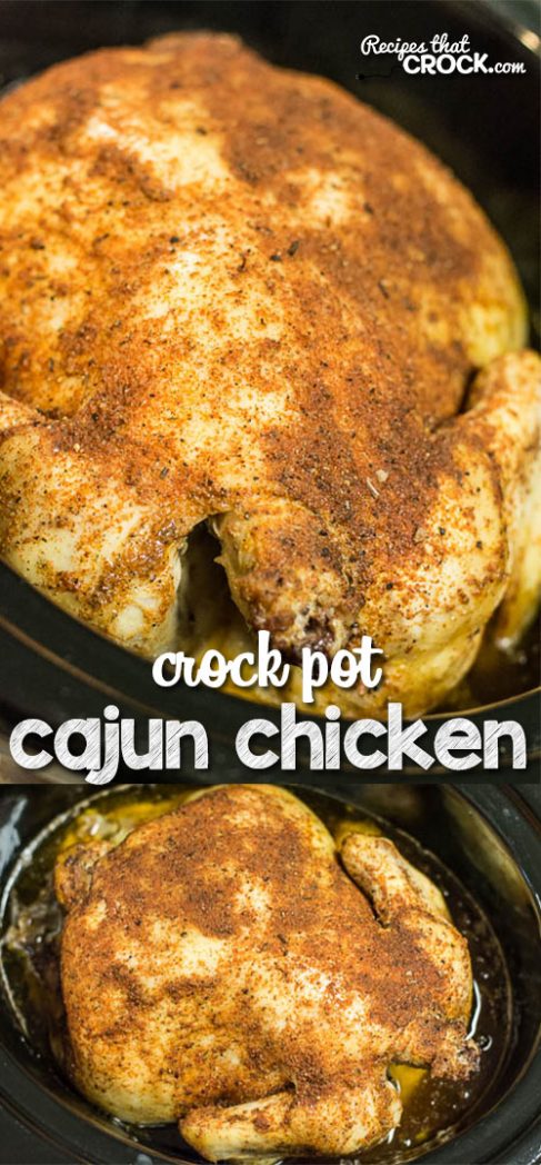 Crock Pot Cajun Chicken: Easy family dinner idea! Great twist on your traditional whole chicken recipe.