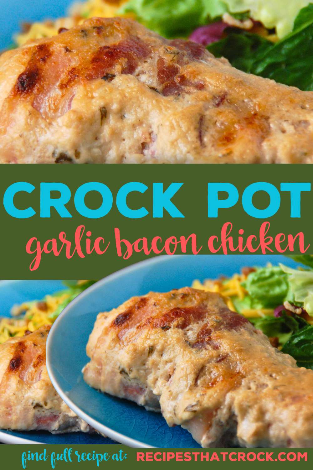 Crock Pot Garlic Bacon Chicken is a quick and easy slow cooker chicken dinner that tastes great and only uses four ingredients!