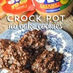 Crock Pot No Bake Cookies: Are you looking for a fool-proof no bake cookie recipe but you are tired of standing at the stove stirring the pot? Our Crock Pot No Bake Cookies are also stir free! Throw the ingredients in as directed, and let your slow cooker do the prep! Then scoop out your cookies like usual and you have the perfect on-the-go sweet treat all summer long!