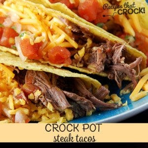 Delicious and simple Crock Pot Steak Tacos the entire family will love! This dump and go recipe produces tender shredded beef with savory Mexican inspired spices perfect for taco night! They are so simple to throw together and were an instant hit with my family!