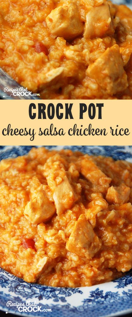 This Crock Pot Cheesy Salsa Chicken Rice is a delicious way to change up Mexican night!