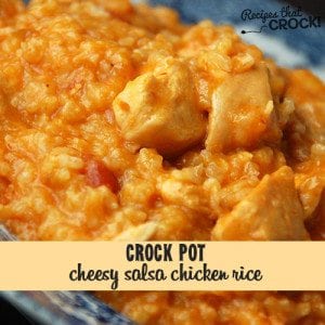 This Crock Pot Cheesy Salsa Chicken Rice is a delicious way to change up Mexican night!