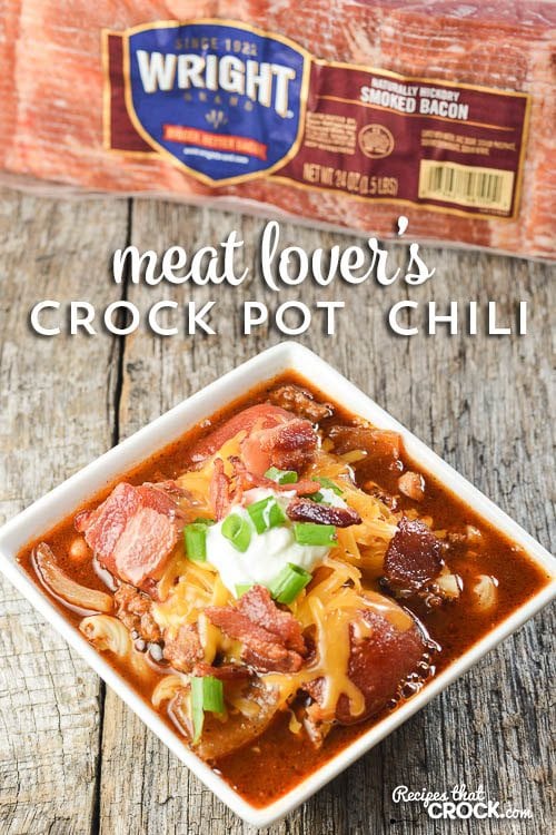Meat Lover's Crock Pot Chili is perfect for any meat lover. 3 different meats slow cook together to create a wonderful flavor that is unlike any other! #ad #boldbacon