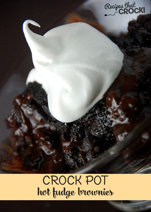 Delicious Crock Pot Hot Fudge Brownies everyone will love! An easy chocolate dessert for kids of all ages. via @recipescrock