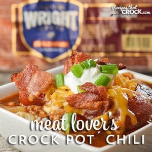 Crock Pot Meat Lover's Chili is perfect for any meat lover. 3 different meats slow cook together to create a wonderful flavor that is unlike any other! #ad #boldbacon