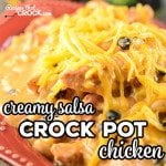 Creamy Salsa Crock Pot Chicken is simple and so satisfying! The leftovers are very versatile. Serve over rice, as tacos or even over nachos!