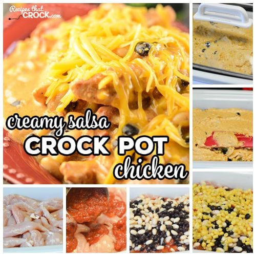 Creamy Salsa Crock Pot Chicken is simple and so satisfying! The leftovers are very versatile. Serve over rice, as tacos or even over nachos!