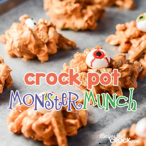 Crock Pot Monster Munch: Are you looking for a great treat to make with your kiddos for Halloween? Super easy to make and fun to put together. Best of all, you can change it up to include your favorite candy morsels!