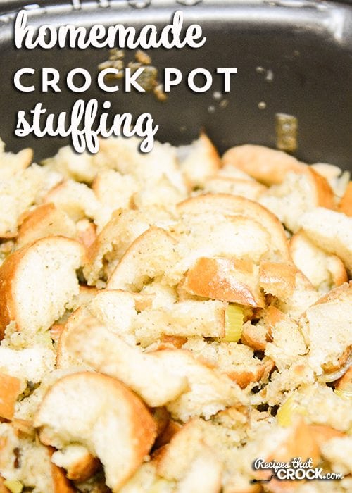 Homemade Crock Pot Stuffing- An easy way to free up your oven and use your slow cooker to make stuffing from scratch. This super easy recipe uses soft bread, no drying out required.