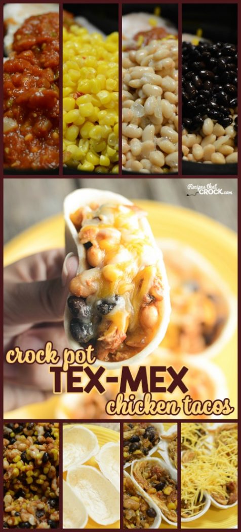 Our Crock Pot Tex Mex Chicken Tacos are super simple to throw together and amazing good! Everyone will ask you for this recipe!