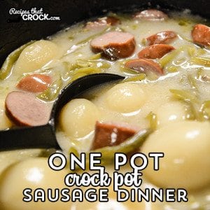 One Pot Crock Pot Sausage Dinner makes supper a snap! This easy recipe is dinner in a bowl. The savory sauce is so good you can serve even serve it as a soup if you'd like!