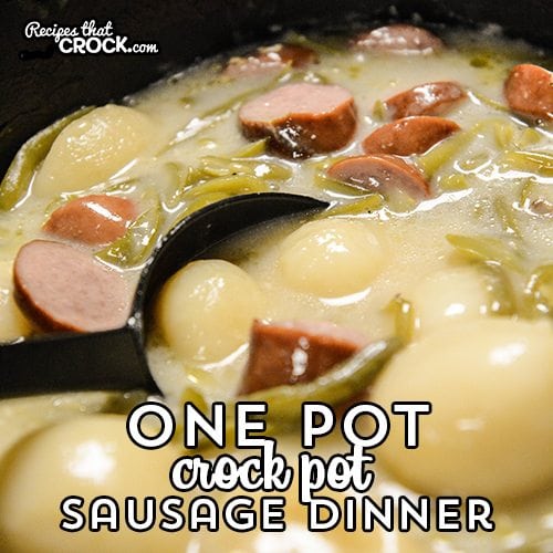 One Pot Crock Pot Sausage Dinner makes supper a snap! This easy recipe is dinner in a bowl. The savory sauce is so good you can even serve it as a soup if you'd like!